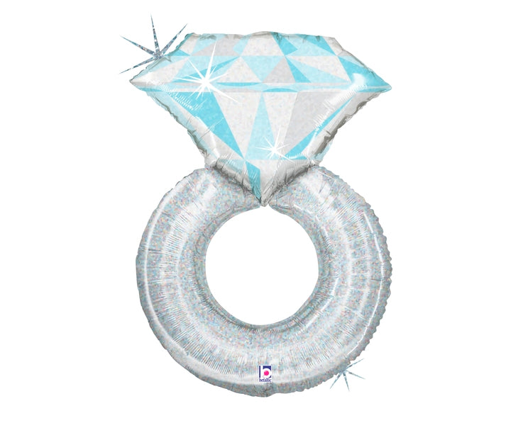 Silver Holographic Diamond Ring Foil Balloon 38-inch - Proposal, Engagement, Wedding Photo Prop Decoration