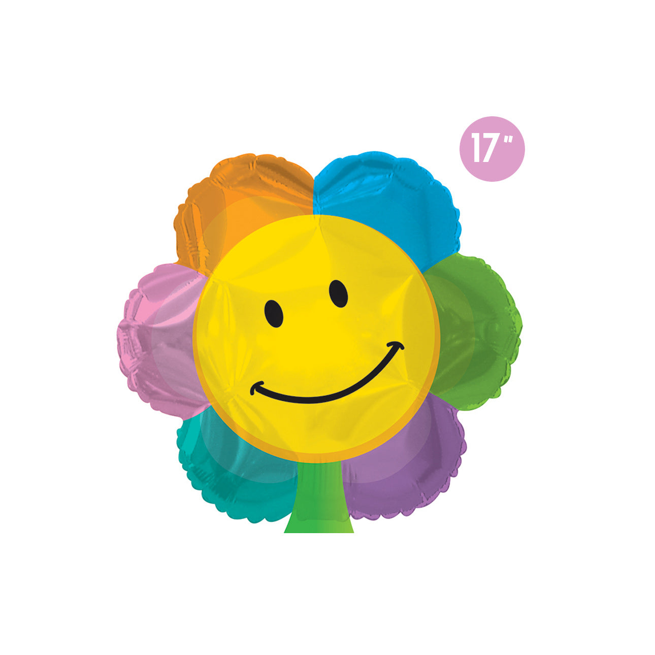 Groovy Smiley Face Flower Foil Balloon 17"  - Groovy Hippie Birthday Decor